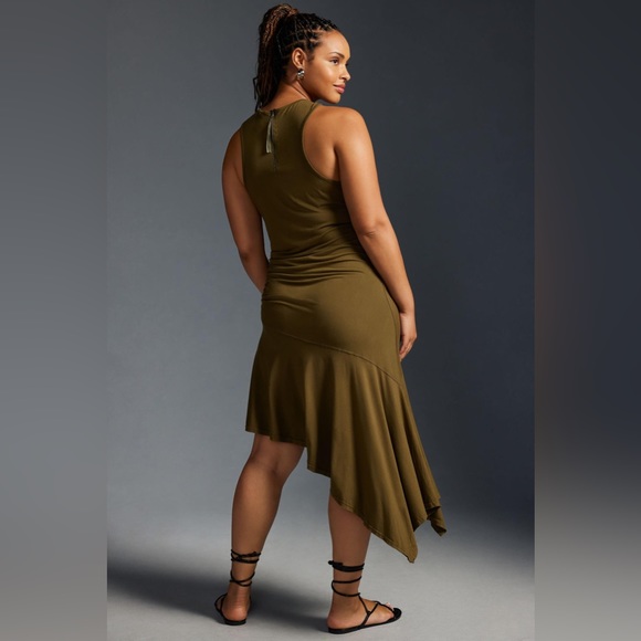 ✨ Anthropologie Sleeveless Side-Ruched Dress Sz MP - Picture 5 of 7